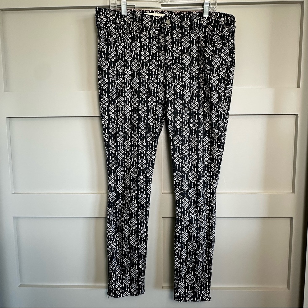 Pilcro And The Letterpress 32 Serif Sateen Jean Pants Skinny Navy Blue Geo Print